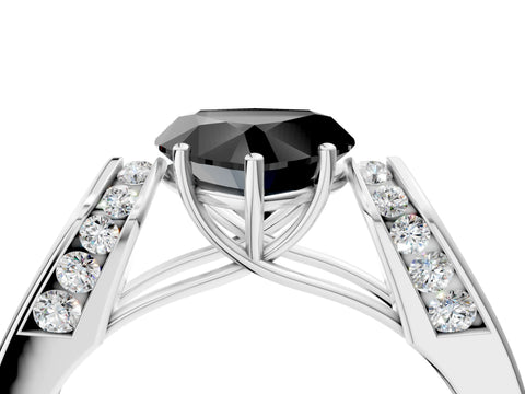 White gold Fancy Black Heart Cut Cut Diamond Channel Set Solitaire Ring with Four-Prong Setting_100