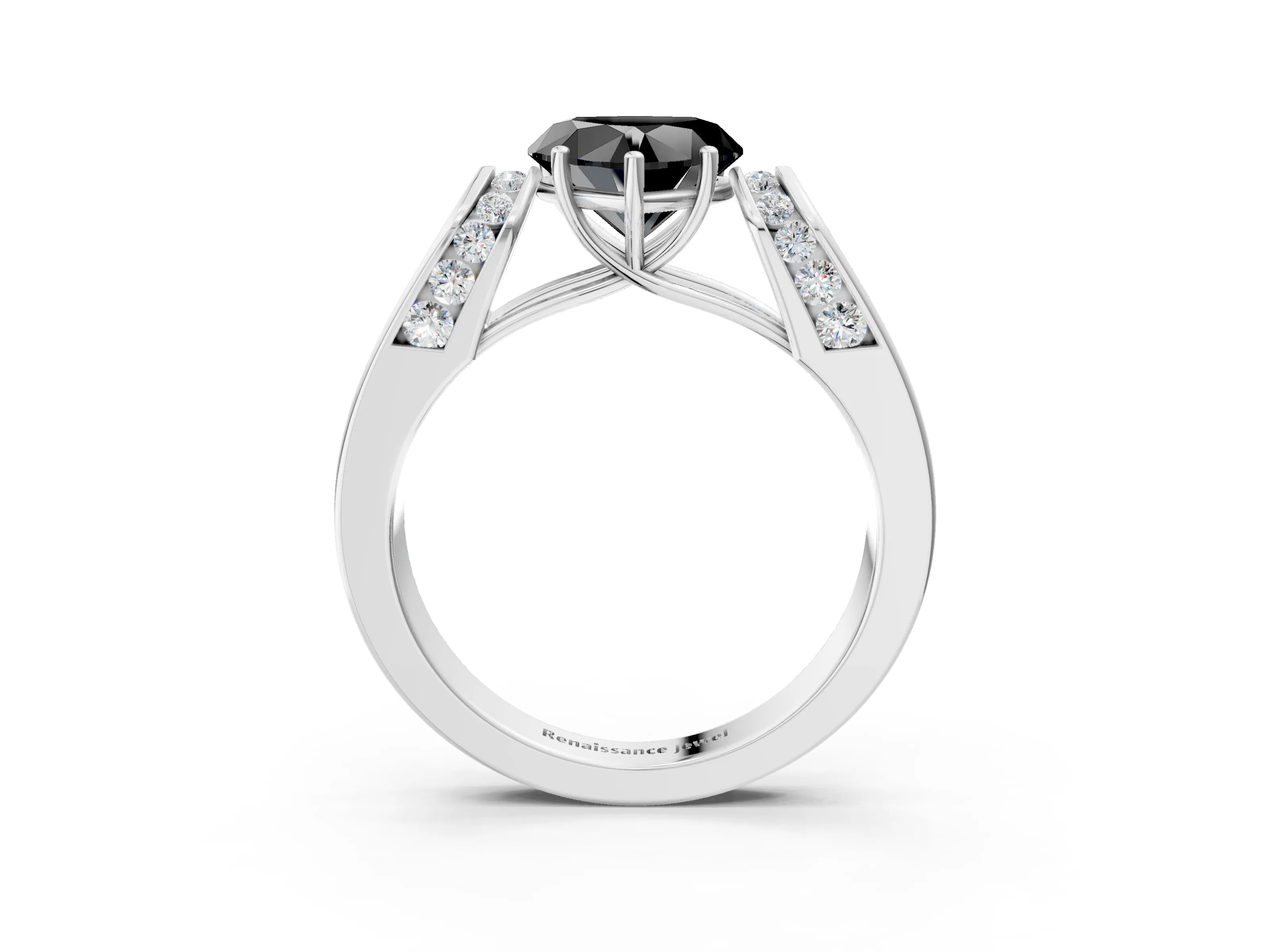 White gold Fancy Black Heart Cut Cut Diamond Channel Set Solitaire Ring with Four-Prong Setting_3