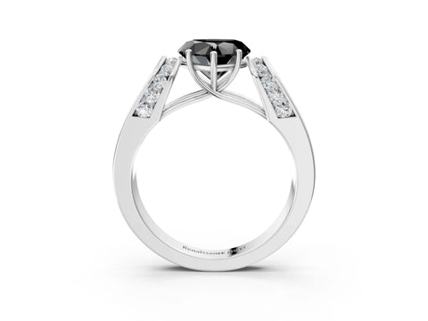 White gold Fancy Black Heart Cut Cut Diamond Channel Set Solitaire Ring with Four-Prong Setting_3