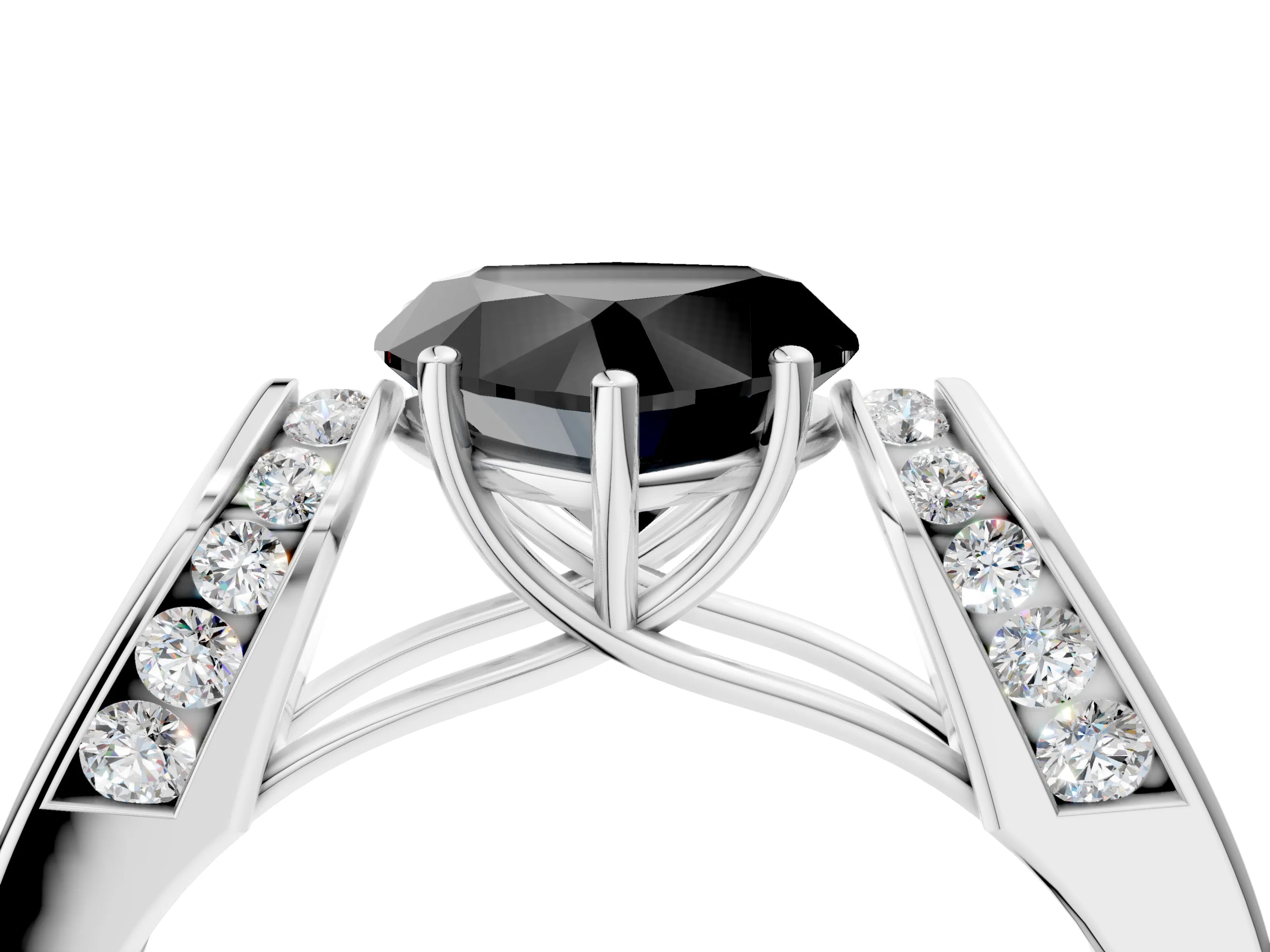 White gold Fancy Black Heart Cut Cut Diamond Channel Set Solitaire Ring with Four-Prong Setting_4