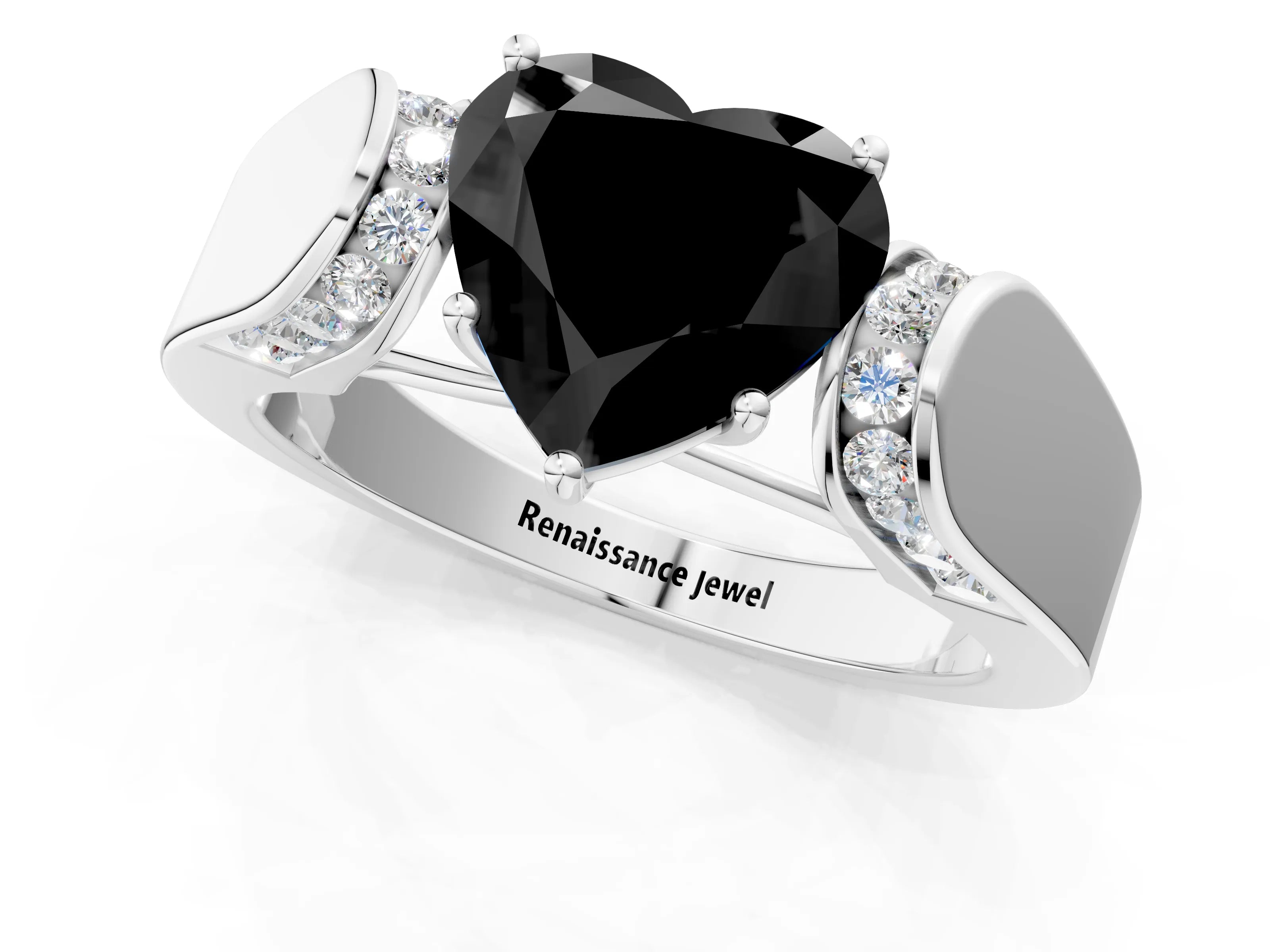 White gold Fancy Black Heart Cut Cut Diamond Channel Set Solitaire Ring with Four-Prong Setting_73