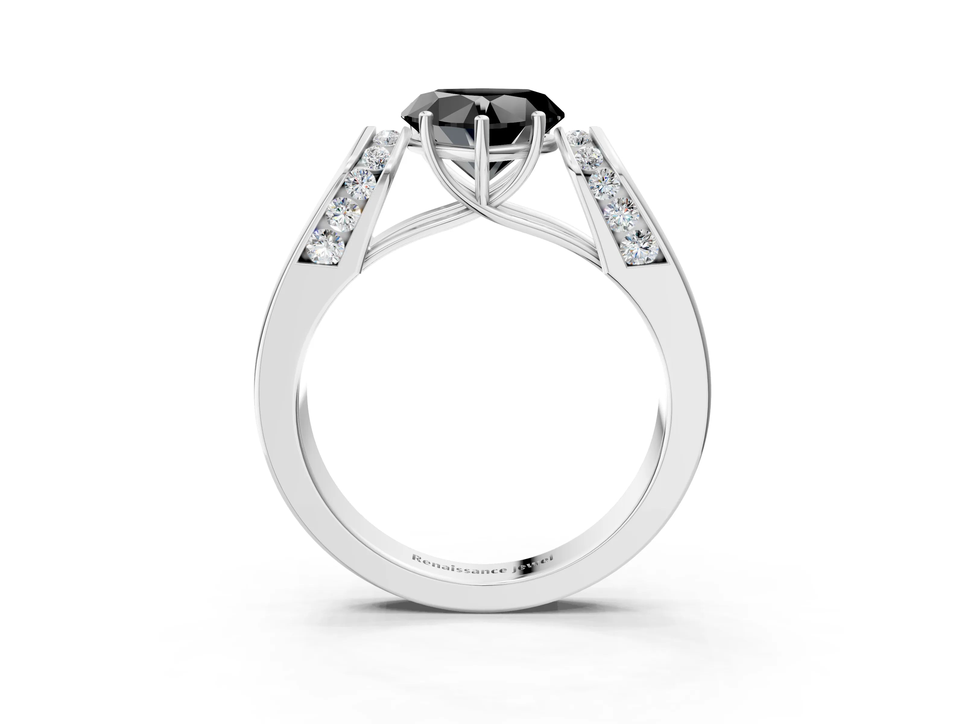 White gold Fancy Black Heart Cut Cut Diamond Channel Set Solitaire Ring with Four-Prong Setting_87