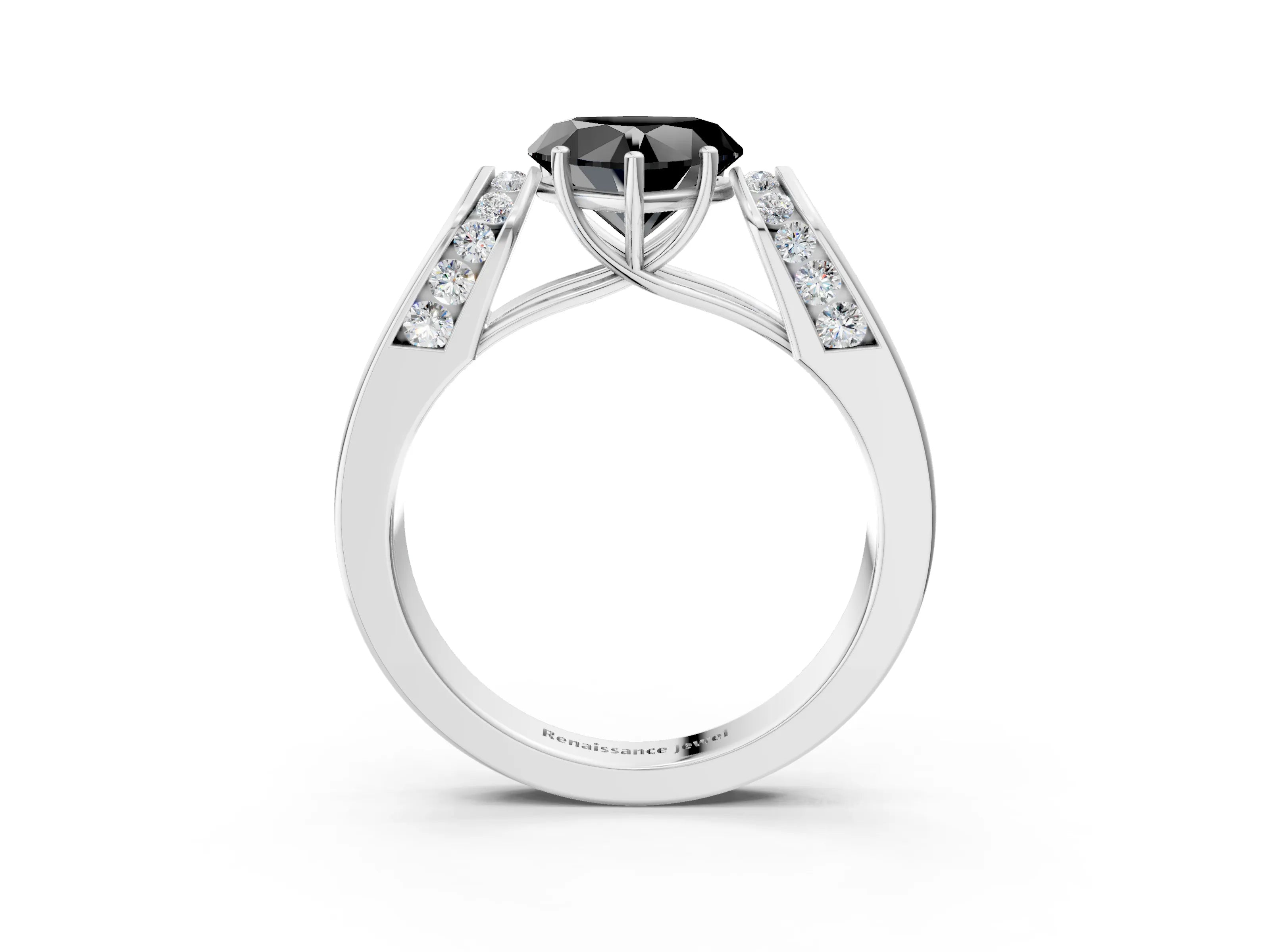 White gold Fancy Black Heart Cut Cut Diamond Channel Set Solitaire Ring with Four-Prong Setting_99