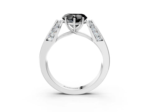 White gold Fancy Black Heart Cut Cut Diamond Channel Set Solitaire Ring with Four-Prong Setting_99