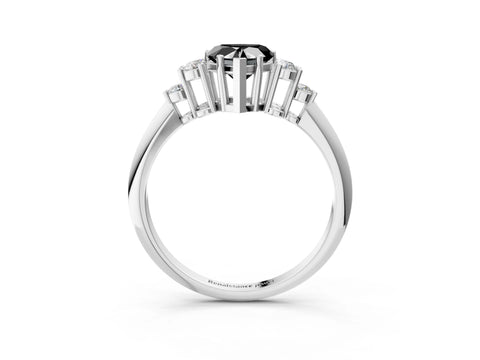 White gold Fancy Black Heart Cut Cut Diamond Cluster Ring with Solitaire Band and Four-Prong Setting_15
