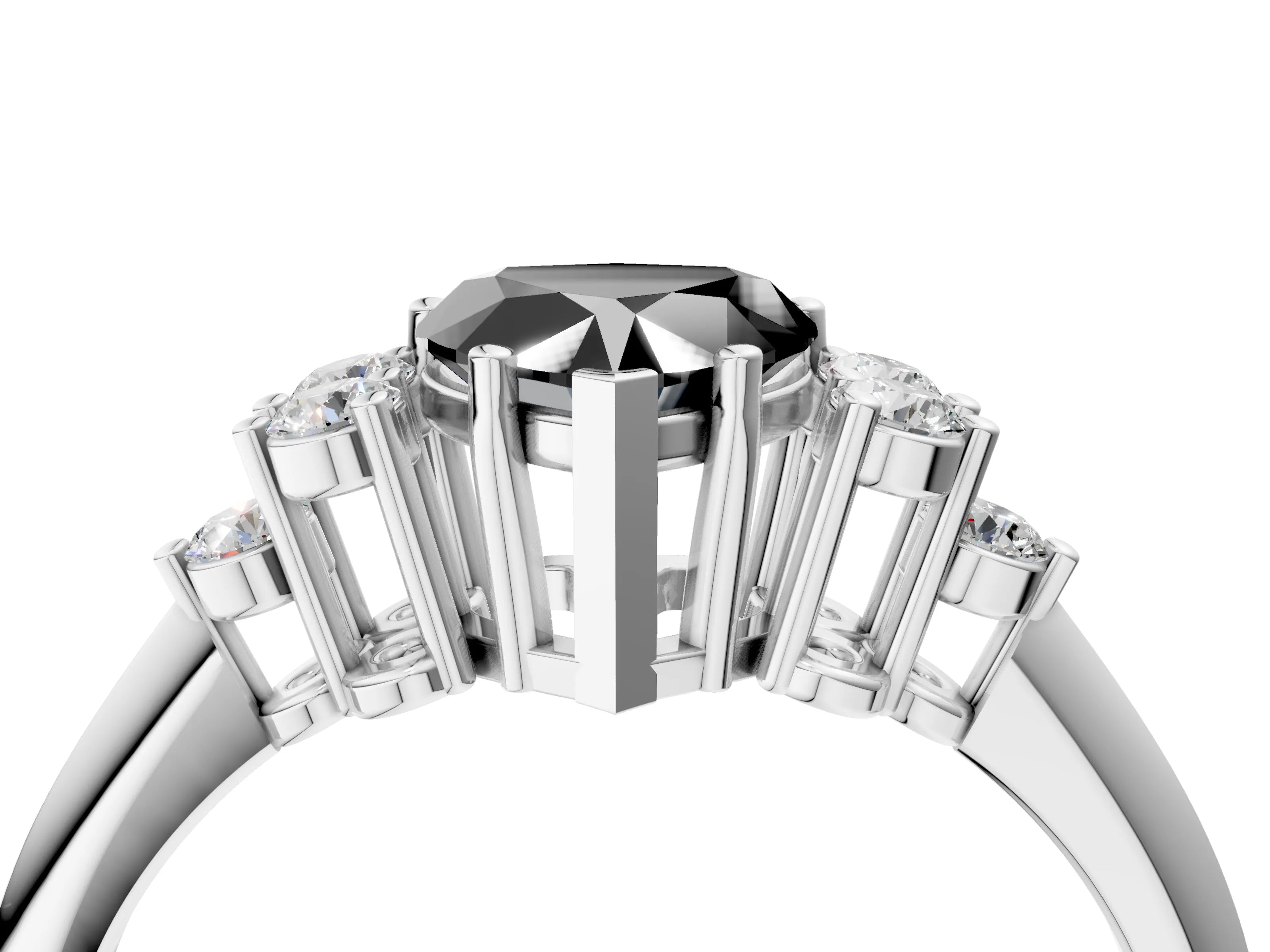 White gold Fancy Black Heart Cut Cut Diamond Cluster Ring with Solitaire Band and Four-Prong Setting_16