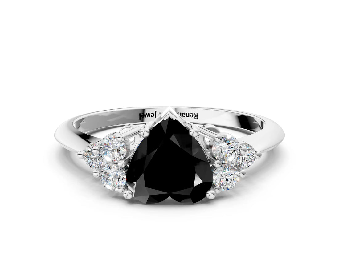 White gold Fancy Black Heart Cut Cut Diamond Cluster Ring with Solitaire Band and Four-Prong Setting_24
