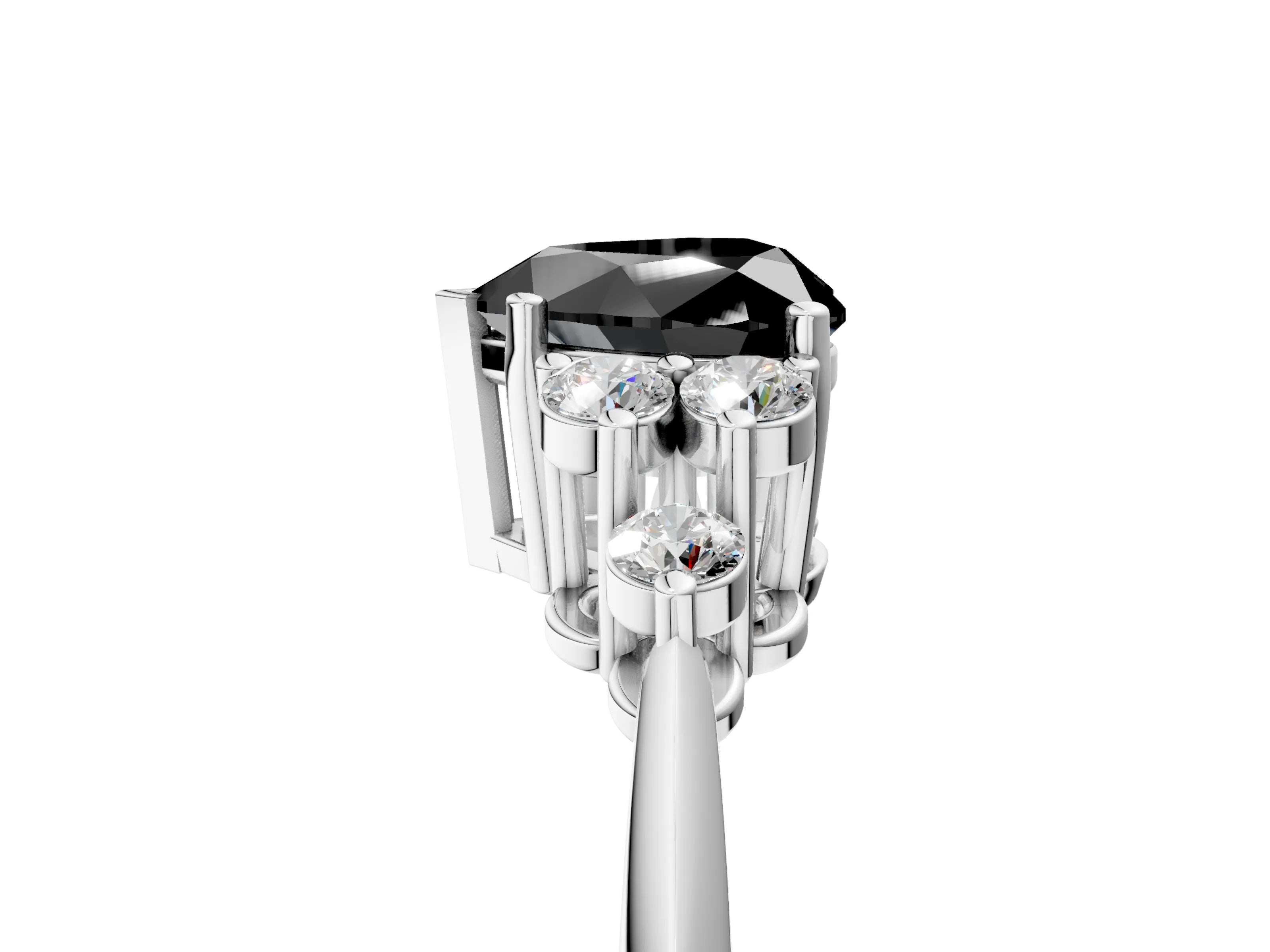White gold Fancy Black Heart Cut Cut Diamond Cluster Ring with Solitaire Band and Four-Prong Setting_29