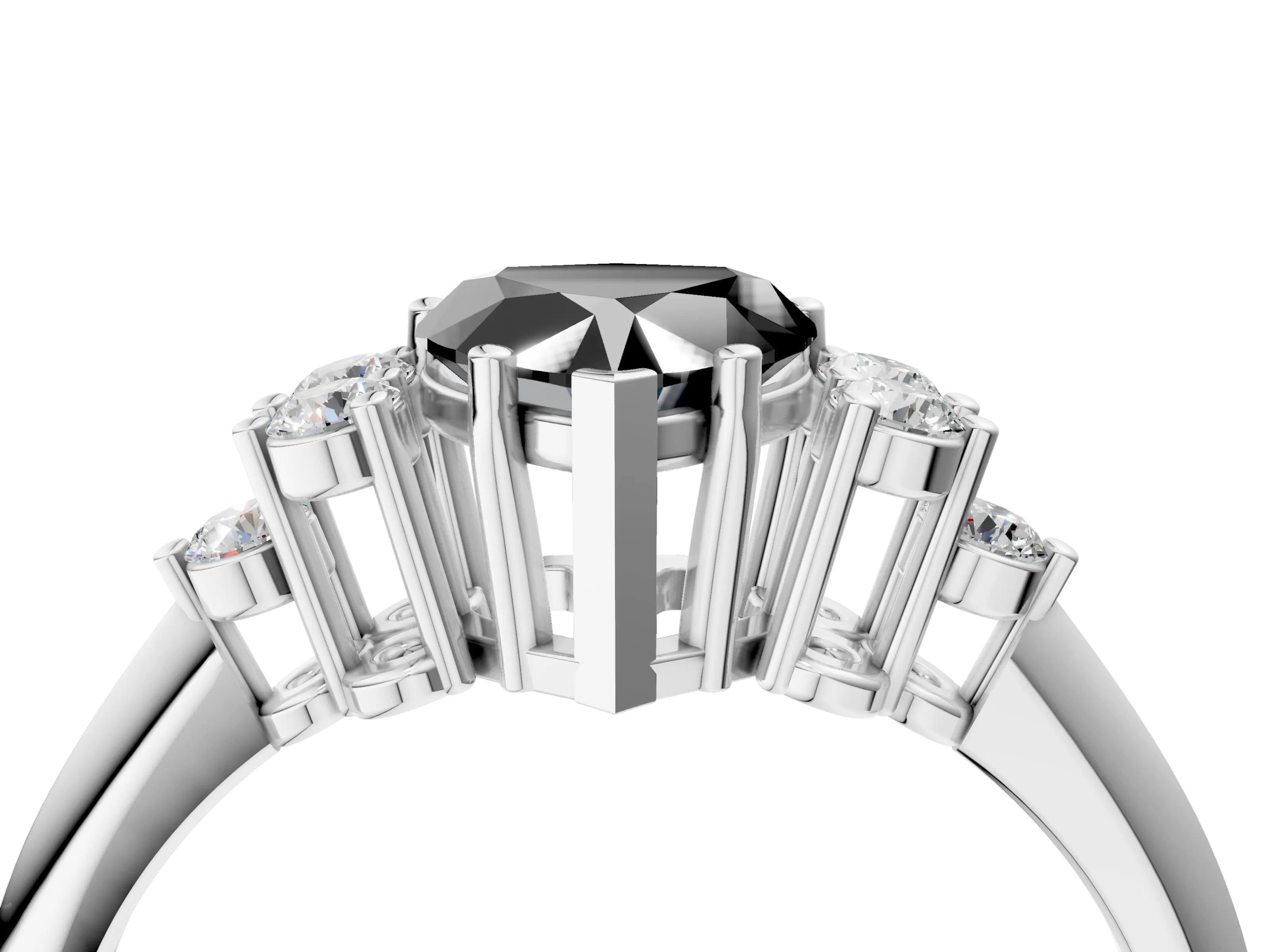 White gold Fancy Black Heart Cut Cut Diamond Cluster Ring with Solitaire Band and Four-Prong Setting_4