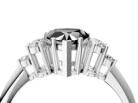White gold Fancy Black Heart Cut Cut Diamond Cluster Ring with Solitaire Band and Four-Prong Setting_4