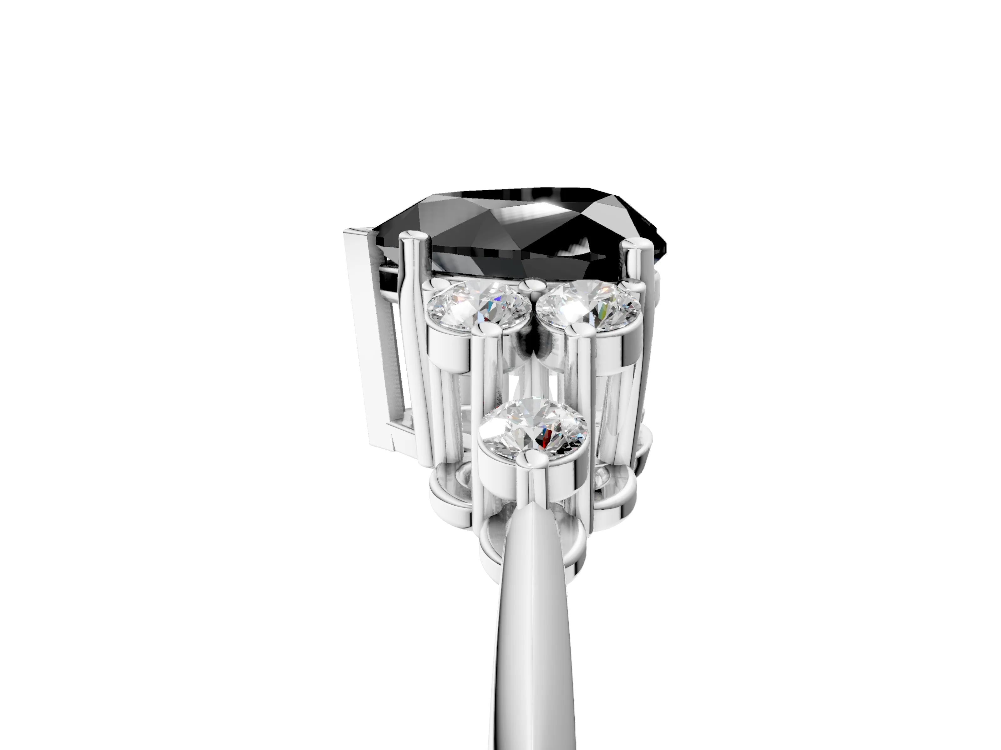White gold Fancy Black Heart Cut Cut Diamond Cluster Ring with Solitaire Band and Four-Prong Setting_5
