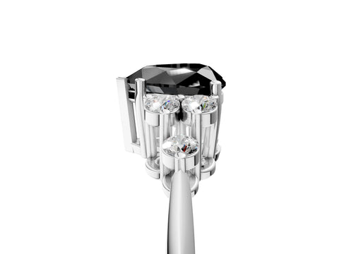 White gold Fancy Black Heart Cut Cut Diamond Cluster Ring with Solitaire Band and Four-Prong Setting_5