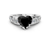 White gold Fancy Black Heart Cut Cut Diamond Engagement Ring with Pavé Band and Four-Prong Setting