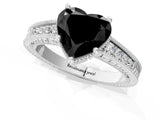 White gold Fancy Black Heart Cut Cut Diamond Milgrain Pave Band Four-Prong Setting Ring_4