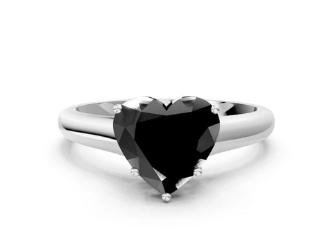 White gold Fancy Black Heart Cut Cut Diamond Solitaire Engagement Ring with Tapered Plain Band and Four-Prong Setting_12