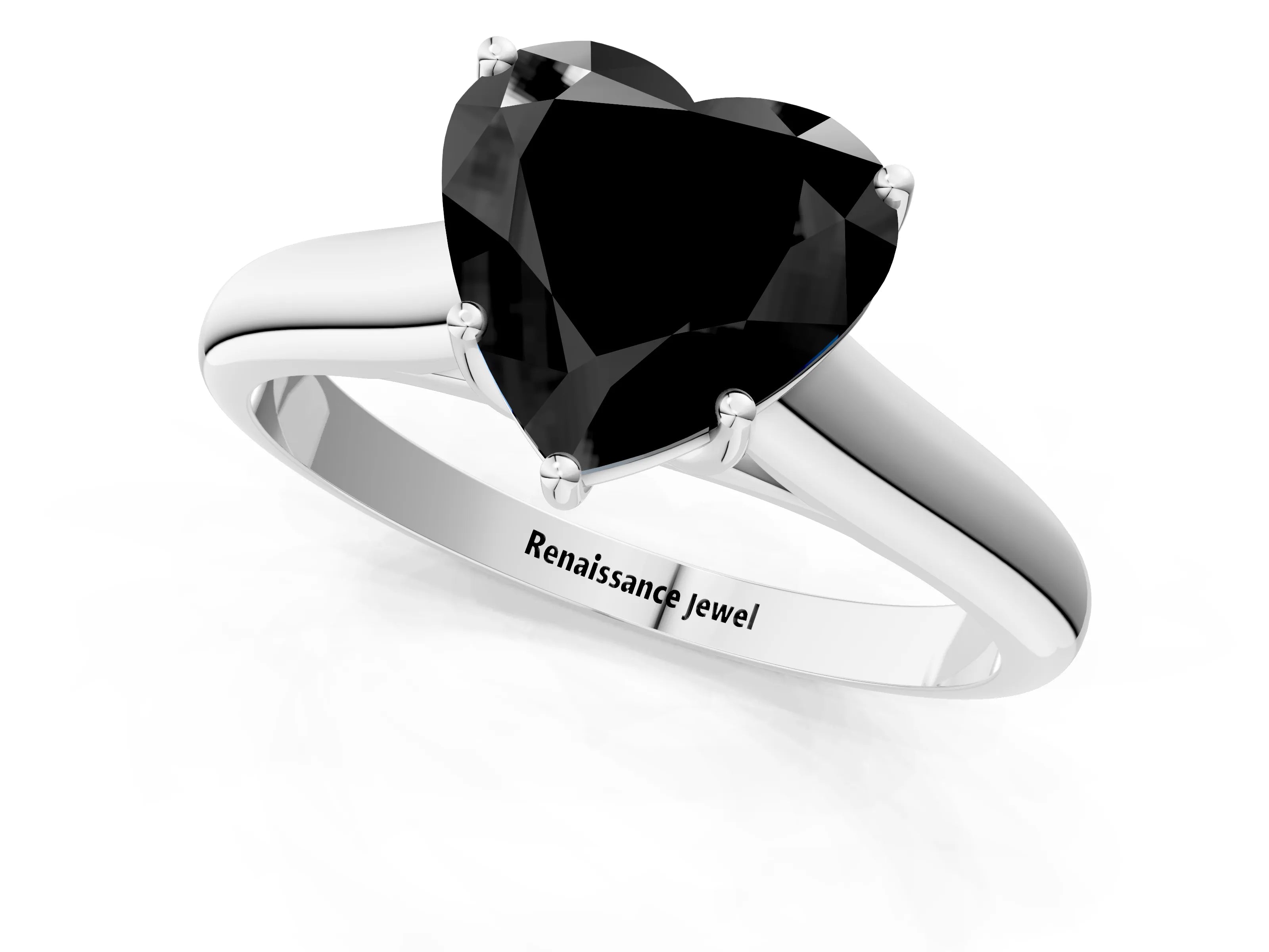 White gold Fancy Black Heart Cut Cut Diamond Solitaire Engagement Ring with Tapered Plain Band and Four-Prong Setting_13