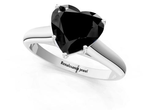 White gold Fancy Black Heart Cut Cut Diamond Solitaire Engagement Ring with Tapered Plain Band and Four-Prong Setting_13