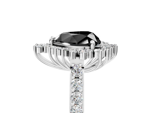 White gold Fancy Black Heart Cut Cut Diamond Sunburst Halo Engagement Ring with Pavé Band_17