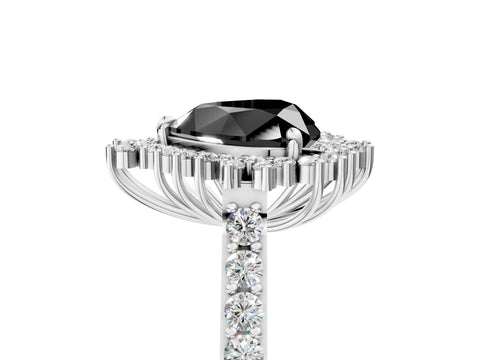 White gold Fancy Black Heart Cut Cut Diamond Sunburst Halo Engagement Ring with Pavé Band_5