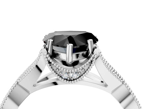 White gold Fancy Black Heart Cut Cut Diamond Twisted Band with Milgrain Pave Setting and Four-Prong Setting_10