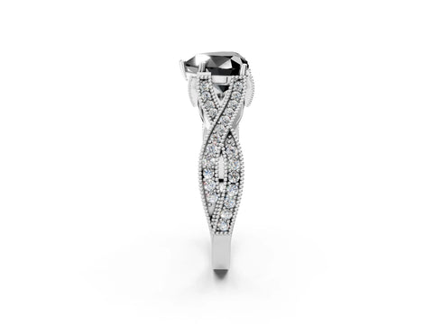 White gold Fancy Black Heart Cut Cut Diamond Twisted Band with Milgrain Pave Setting and Four-Prong Setting_14
