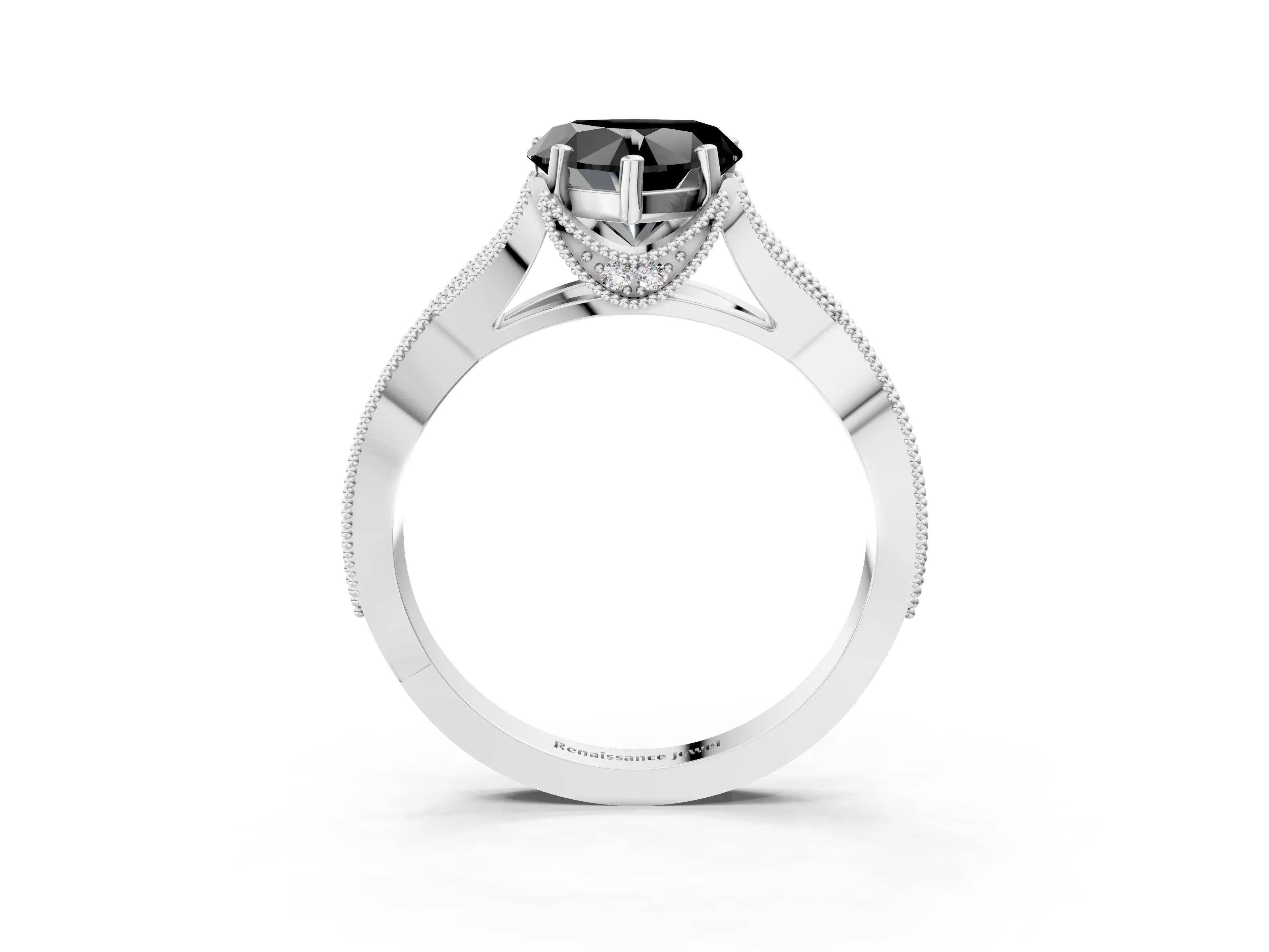 White gold Fancy Black Heart Cut Cut Diamond Twisted Band with Milgrain Pave Setting and Four-Prong Setting_15