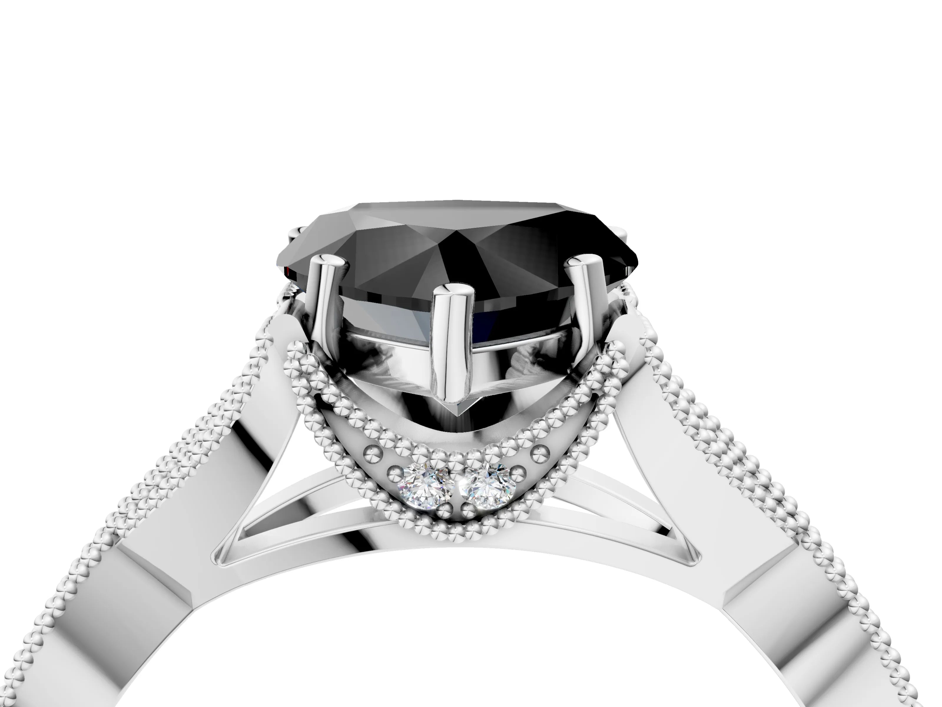 White gold Fancy Black Heart Cut Cut Diamond Twisted Band with Milgrain Pave Setting and Four-Prong Setting_16