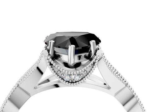 White gold Fancy Black Heart Cut Cut Diamond Twisted Band with Milgrain Pave Setting and Four-Prong Setting_16
