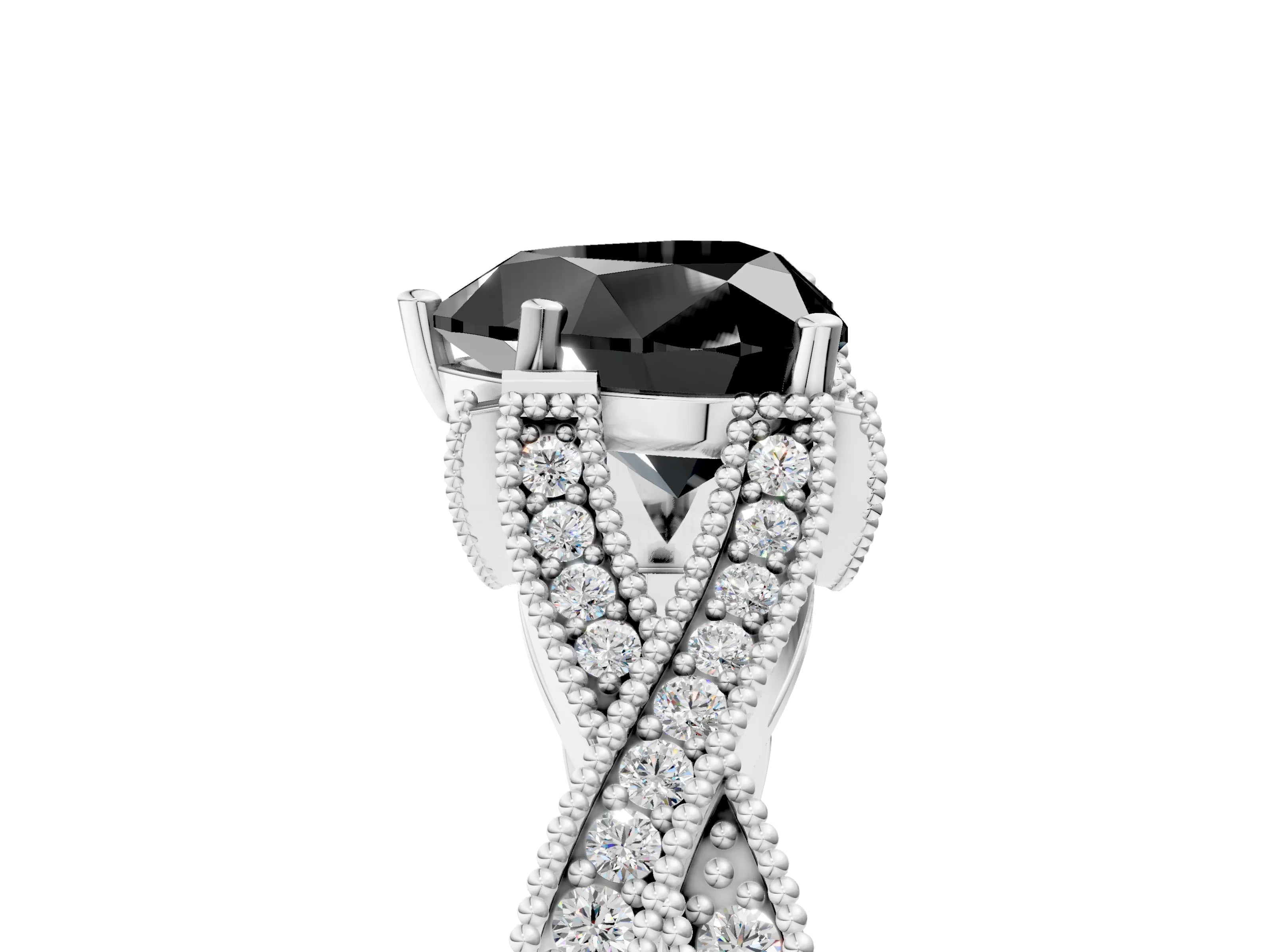 White gold Fancy Black Heart Cut Cut Diamond Twisted Band with Milgrain Pave Setting and Four-Prong Setting_17