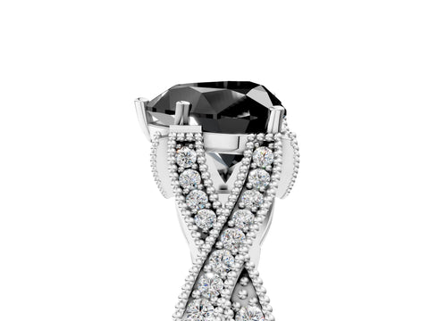 White gold Fancy Black Heart Cut Cut Diamond Twisted Band with Milgrain Pave Setting and Four-Prong Setting_23
