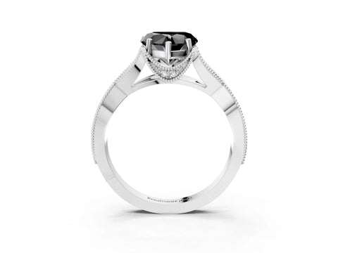 White gold Fancy Black Heart Cut Cut Diamond Twisted Band with Milgrain Pave Setting and Four-Prong Setting_3