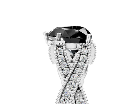 White gold Fancy Black Heart Cut Cut Diamond Twisted Band with Milgrain Pave Setting and Four-Prong Setting_5