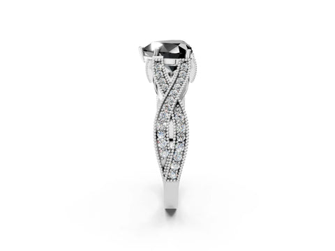White gold Fancy Black Heart Cut Cut Diamond Twisted Band with Milgrain Pave Setting and Four-Prong Setting_8