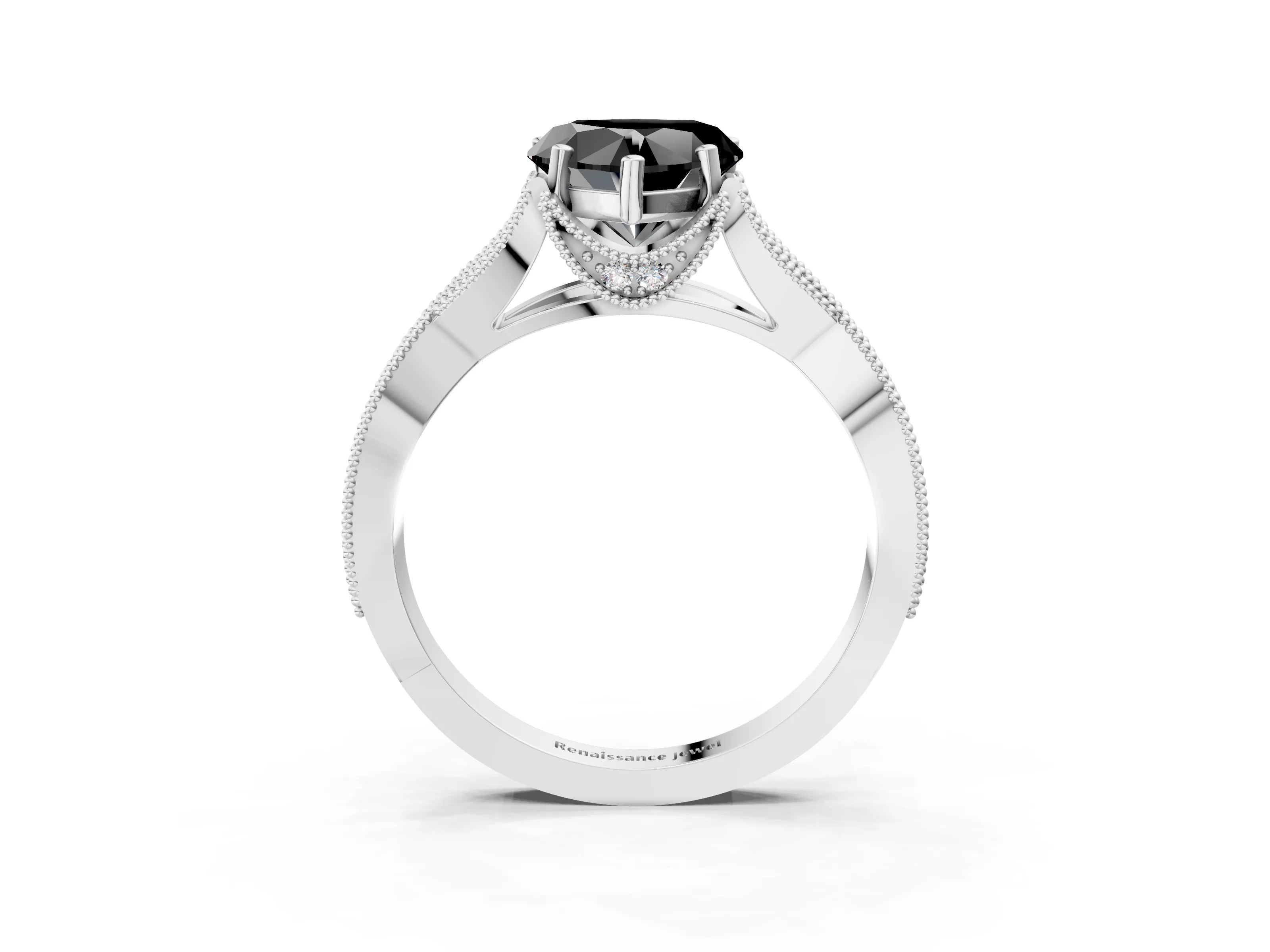 White gold Fancy Black Heart Cut Cut Diamond Twisted Band with Milgrain Pave Setting and Four-Prong Setting_9