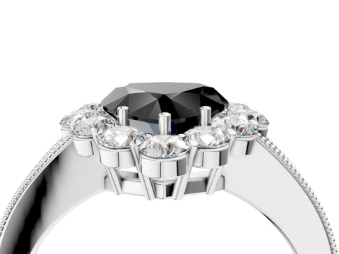 White gold Fancy Black Heart Cut Cut Halo Diamond Pavé Engagement Ring with Milgrain Detailing_16