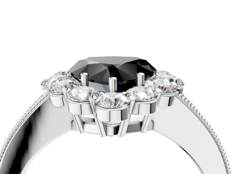 White gold Fancy Black Heart Cut Cut Halo Diamond Pavé Engagement Ring with Milgrain Detailing_40