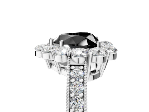 White gold Fancy Black Heart Cut Cut Halo Diamond Pavé Engagement Ring with Milgrain Detailing_41