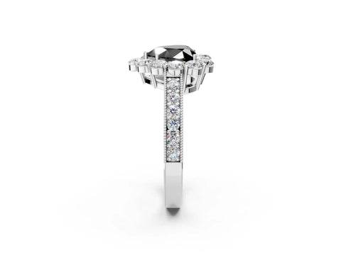 White gold Fancy Black Heart Cut Cut Halo Diamond Pavé Engagement Ring with Milgrain Detailing_50