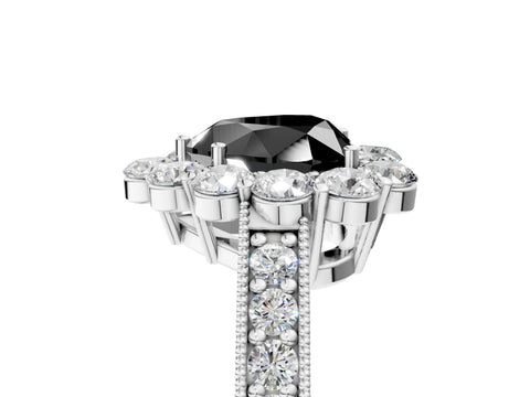 White gold Fancy Black Heart Cut Cut Halo Diamond Pavé Engagement Ring with Milgrain Detailing_53