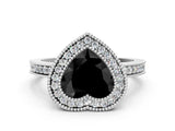 White gold Fancy Black Heart Cut Cut Halo Pavé Diamond Ring
