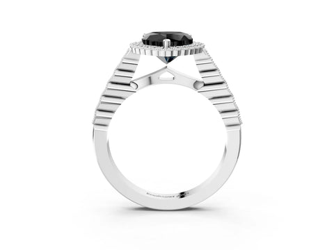 White gold Fancy Black Heart Cut Cut Halo Pavé Solitaire Ring with Milgrain Band_15