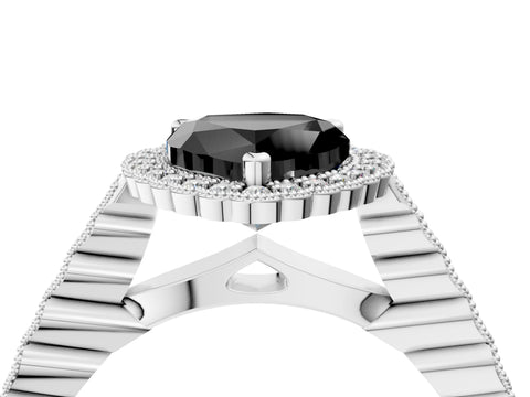 White gold Fancy Black Heart Cut Cut Halo Pavé Solitaire Ring with Milgrain Band_16