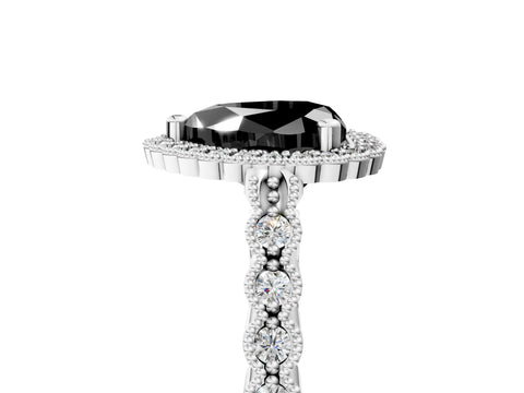 White gold Fancy Black Heart Cut Cut Halo Pavé Solitaire Ring with Milgrain Band_17