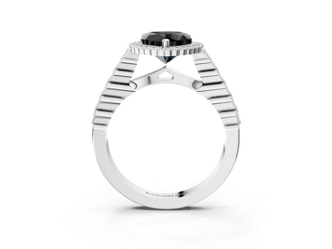 White gold Fancy Black Heart Cut Cut Halo Pavé Solitaire Ring with Milgrain Band_3
