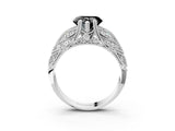 White gold Fancy Black Heart Cut Cut Milgrain Pave Diamond Engagement Ring with Four-Prong Setting_6