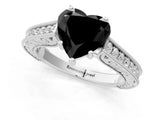 White gold Fancy Black Heart Cut Cut Pave Band Milgrain Solitaire Ring_1
