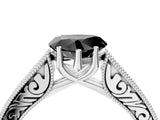 White gold Fancy Black Heart Cut Cut Pave Band Milgrain Solitaire Ring_10