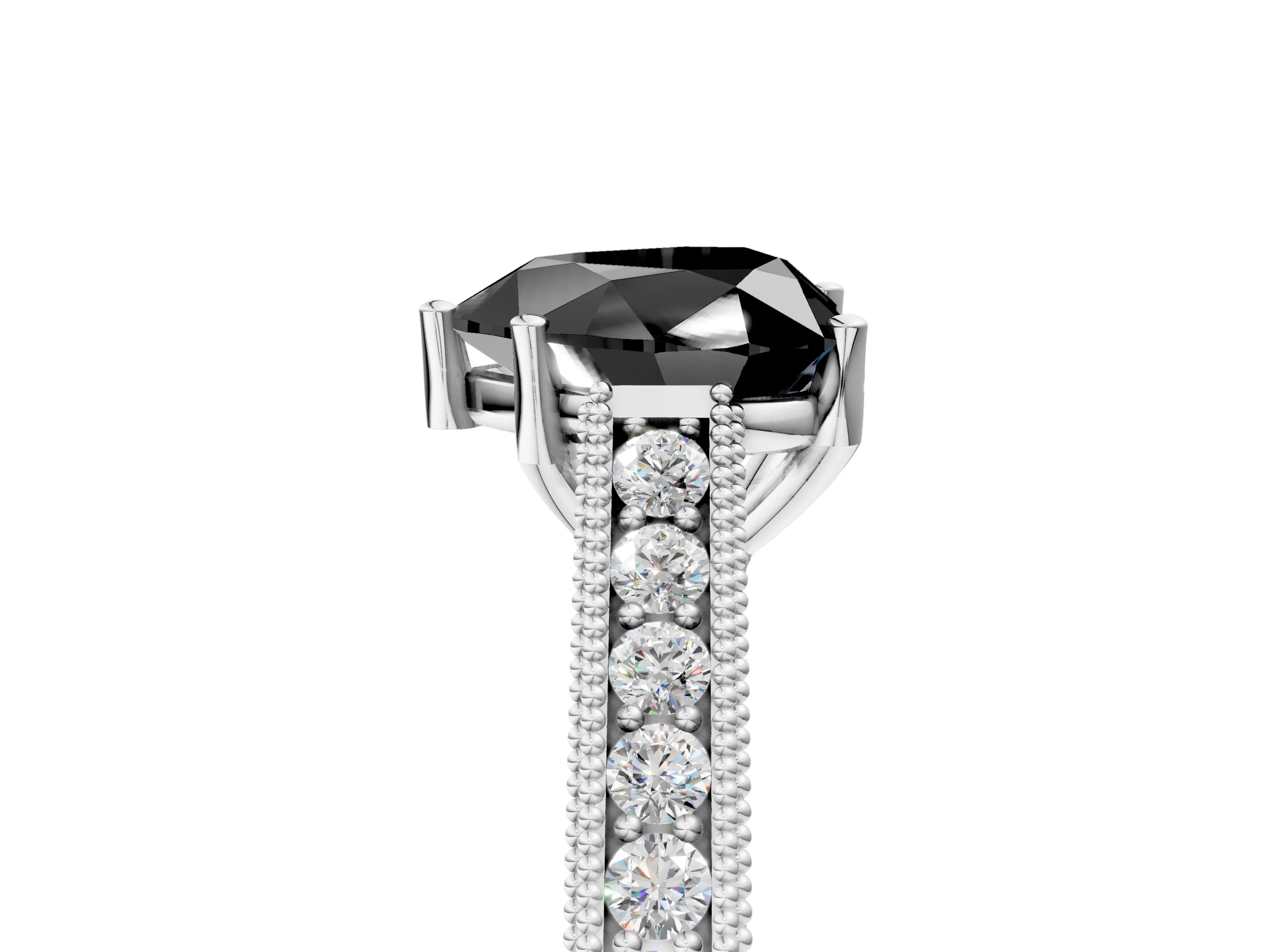 White gold Fancy Black Heart Cut Cut Pave Band Milgrain Solitaire Ring_11