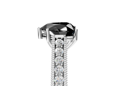 White gold Fancy Black Heart Cut Cut Pave Band Milgrain Solitaire Ring_11