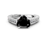 White gold Fancy Black Heart Cut Cut Pave Band Milgrain Solitaire Ring_19